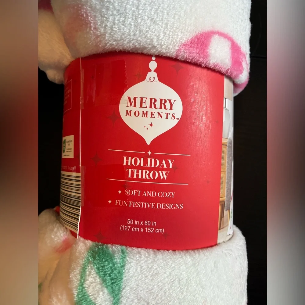 Holiday Throw Blanket - White, Red, Green Candy Canes